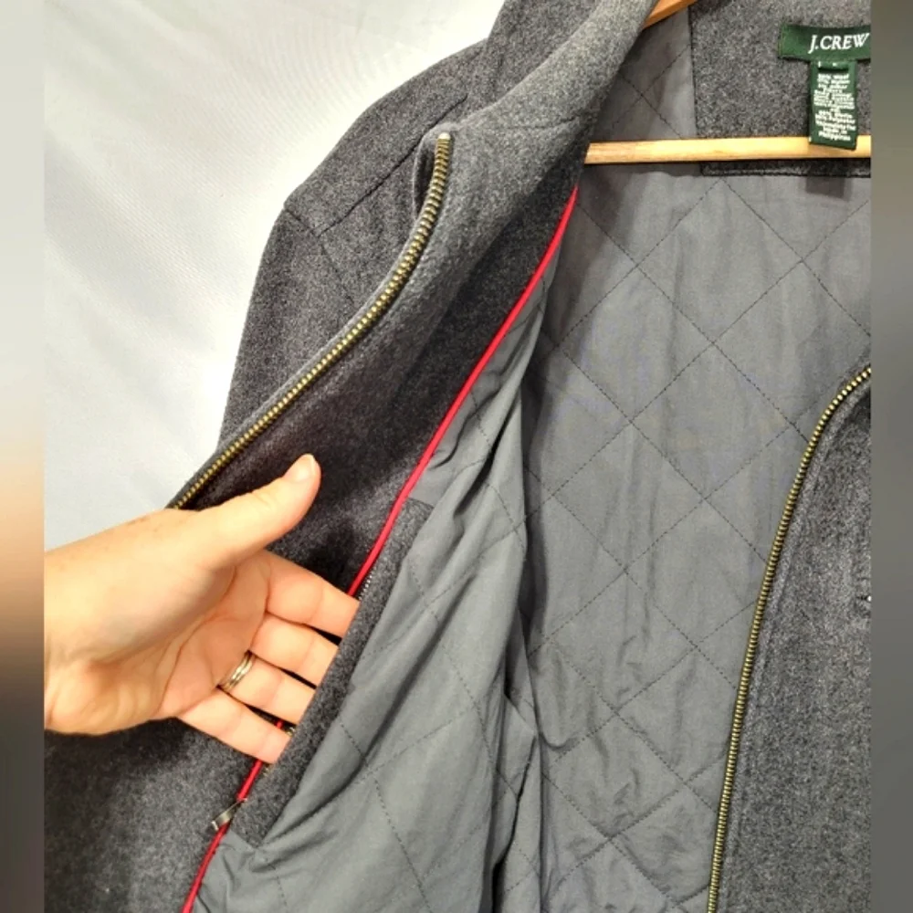 J.Crew wool Charcoal Grey Zip front quilted lined classic biker jacket